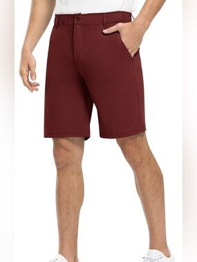 Men's Flat Front Performance Shorts in Wine Red Size 30